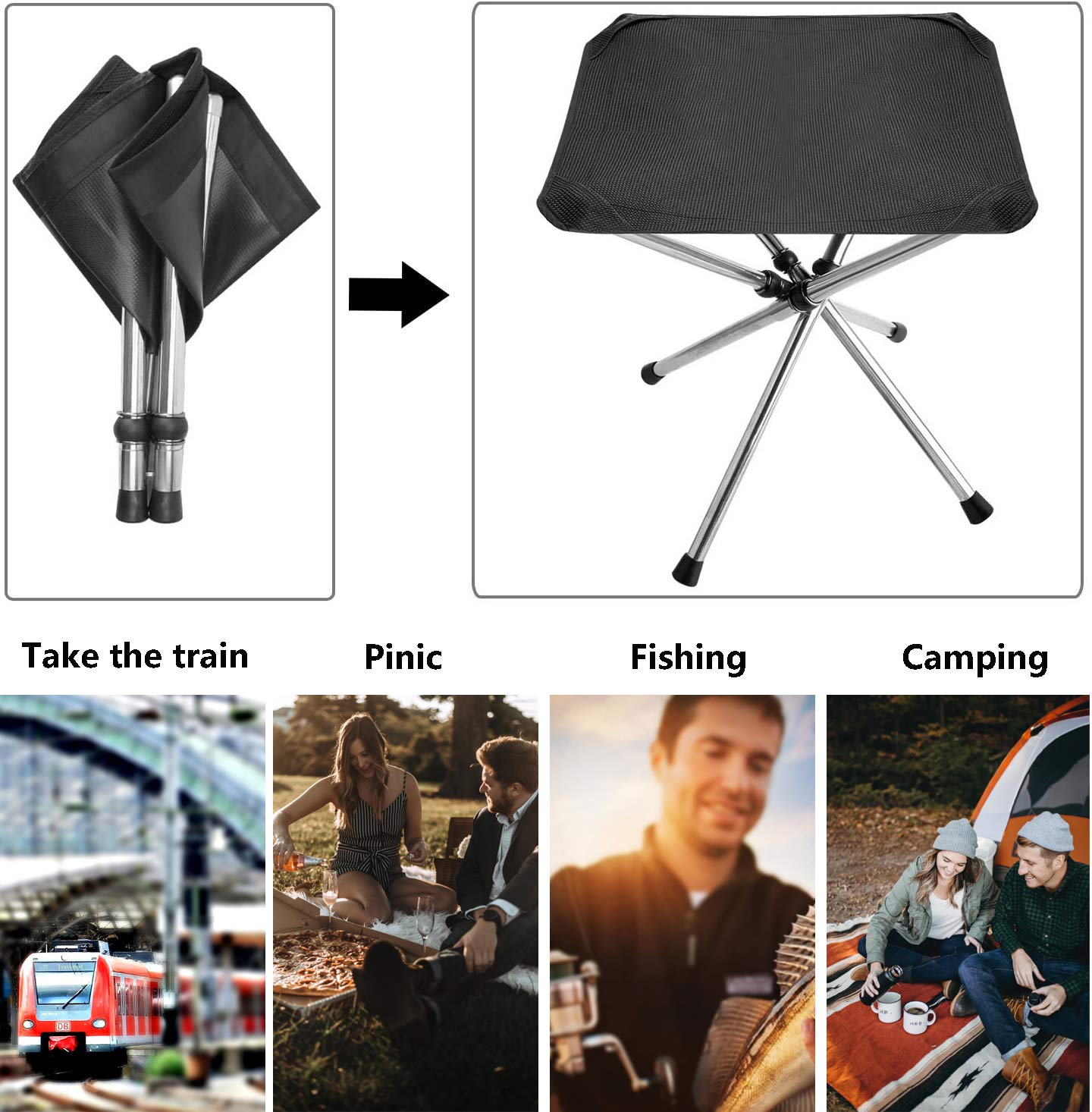 Camping Stool,Portable Chair 12.6 inch Large-Size Lightweight Camping Stool, Stainless Steel Outdoor Foldable Chair for Camping, Travel, Hiking, BBQ, Fishing, Garden, Beach(Black Large)