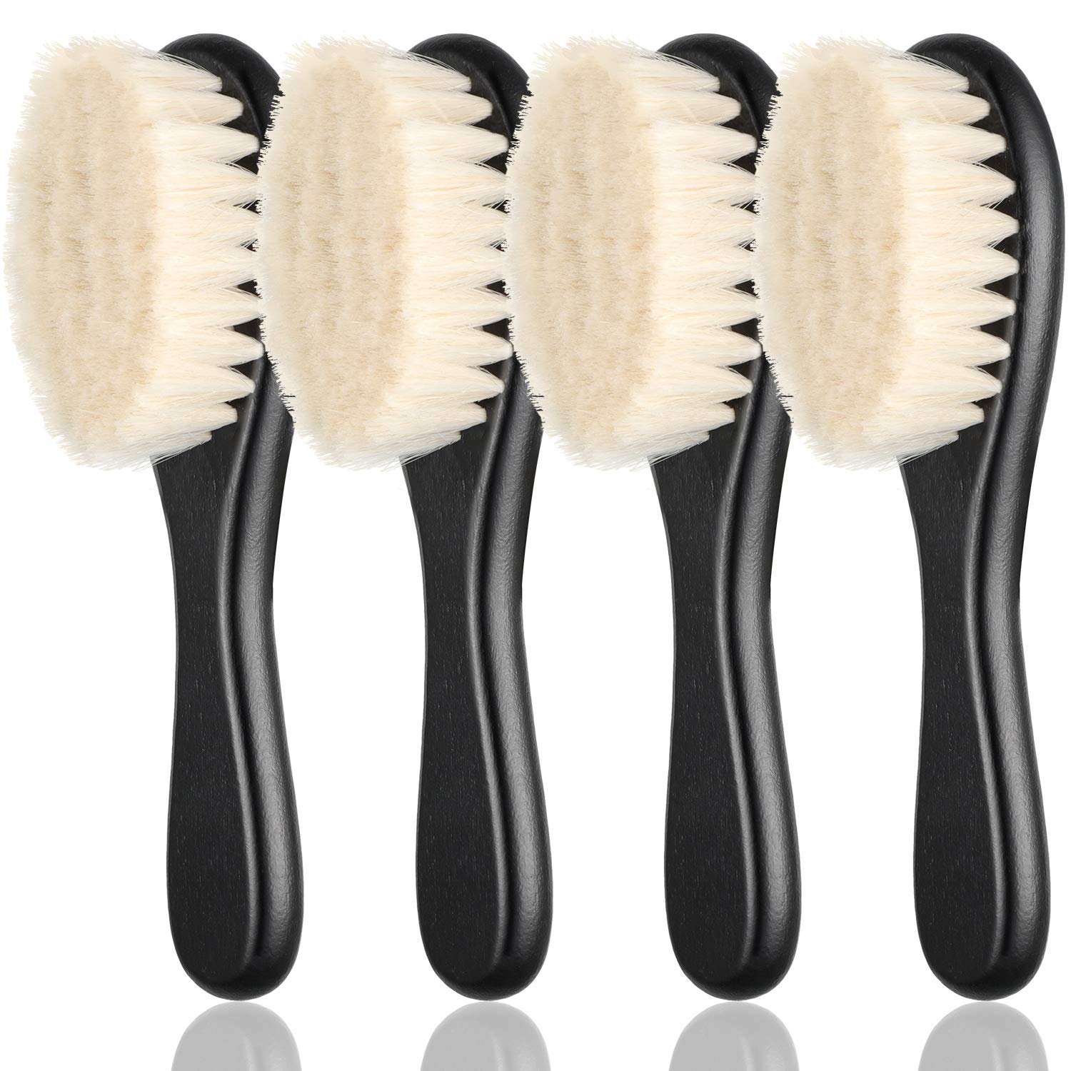 4 Pieces Barber Fade Brush Beard Brush Barber Beard Styling Cleaning Brush Neck Duster Brush with Natural Fiber Wooden Handle for for Men Beard Styling Cutting Supplies