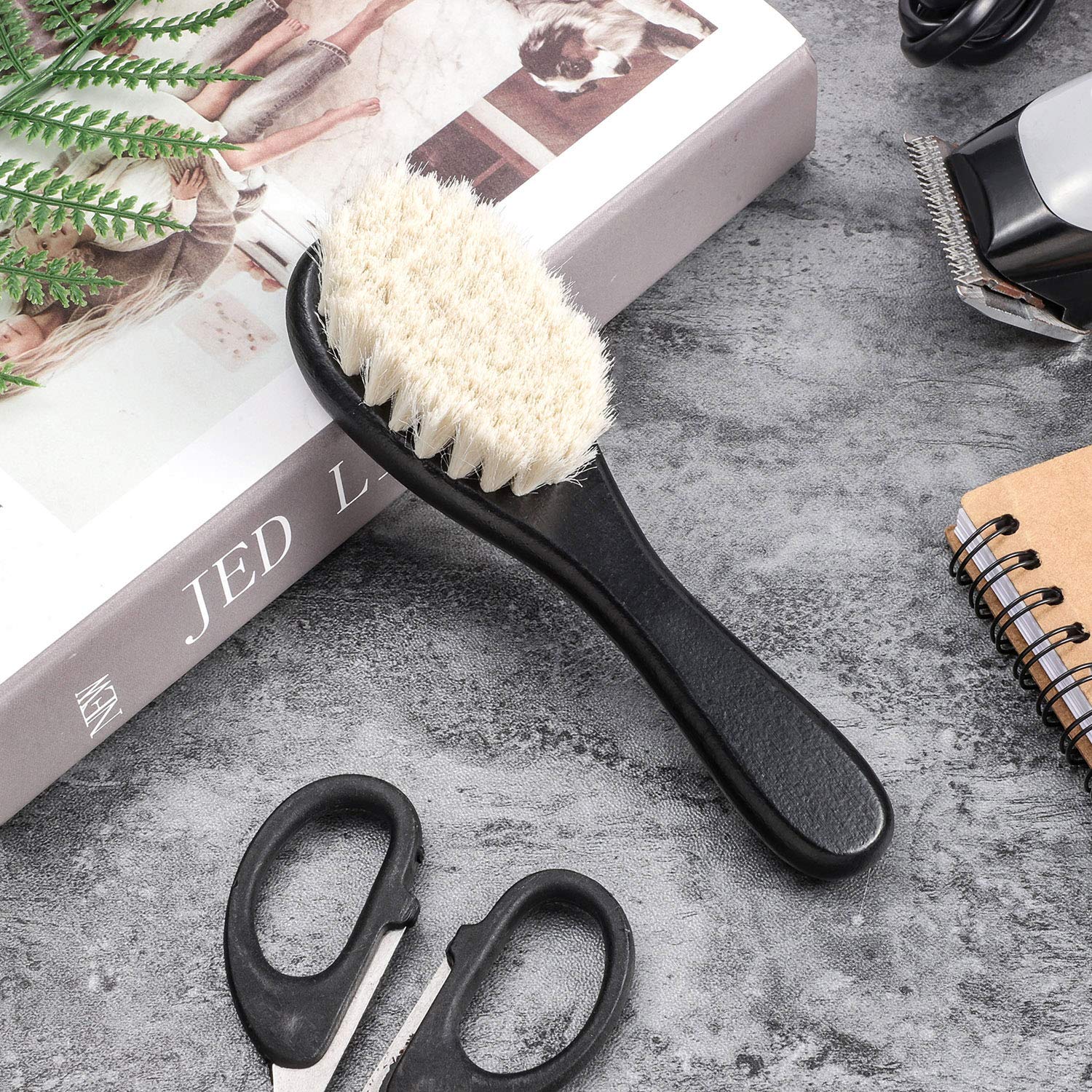 4 Pieces Barber Fade Brush Beard Brush Barber Beard Styling Cleaning Brush Neck Duster Brush with Natural Fiber Wooden Handle for for Men Beard Styling Cutting Supplies