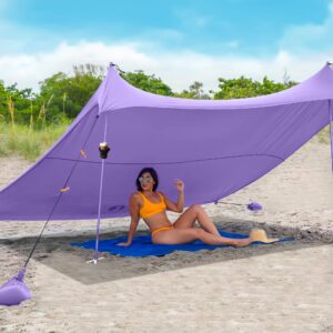 red suricata family beach tent & beach canopy & 2 beverage holders bundle - upf50 uv sun shade shelter (large, purple)