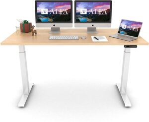 alfa furnishing advanced 48x30 inches standing desk for home office, dual motor electric adjustable height desk, sit stand desk with 4 pre-set memory (48x30, maple top + white frame dual motor)