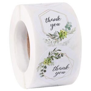 thank you stickers 500pcs a roll, 1.5 inch small business label 4 greenery designs paper mail stickers for envelope gift bags treat box