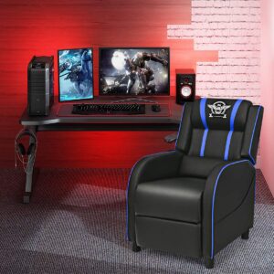 Giantex Gaming Recliner Chair, Racing Style Single Recliner Sofa w/Massage, Adjustable PU Leather Video Game Chair Home Theater Seat for Living Room Game & Recreation Room (Blue)