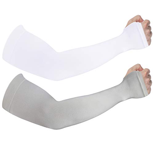 Vorshape 2 & 4 Pairs Sun Protection Arm Sleeves With Thumb Holes for Men & Women, White & Grey