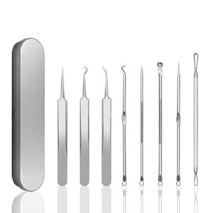 dr.pedi blackhead remover pimple popper tool kit acne blemish pimple extractor needle facial comedone clip blackhead tweezer for ingrown hair removal 8 pcs in metal case