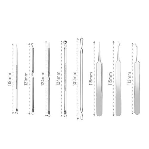 Dr.Pedi Blackhead Remover Pimple Popper Tool Kit Acne Blemish Pimple Extractor Needle Facial Comedone Clip Blackhead Tweezer for Ingrown Hair Removal 8 Pcs in Metal Case