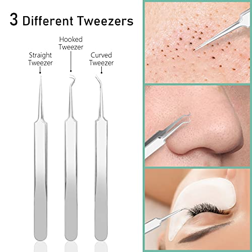 Dr.Pedi Blackhead Remover Pimple Popper Tool Kit Acne Blemish Pimple Extractor Needle Facial Comedone Clip Blackhead Tweezer for Ingrown Hair Removal 8 Pcs in Metal Case