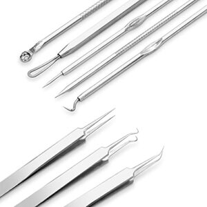 Dr.Pedi Blackhead Remover Pimple Popper Tool Kit Acne Blemish Pimple Extractor Needle Facial Comedone Clip Blackhead Tweezer for Ingrown Hair Removal 8 Pcs in Metal Case