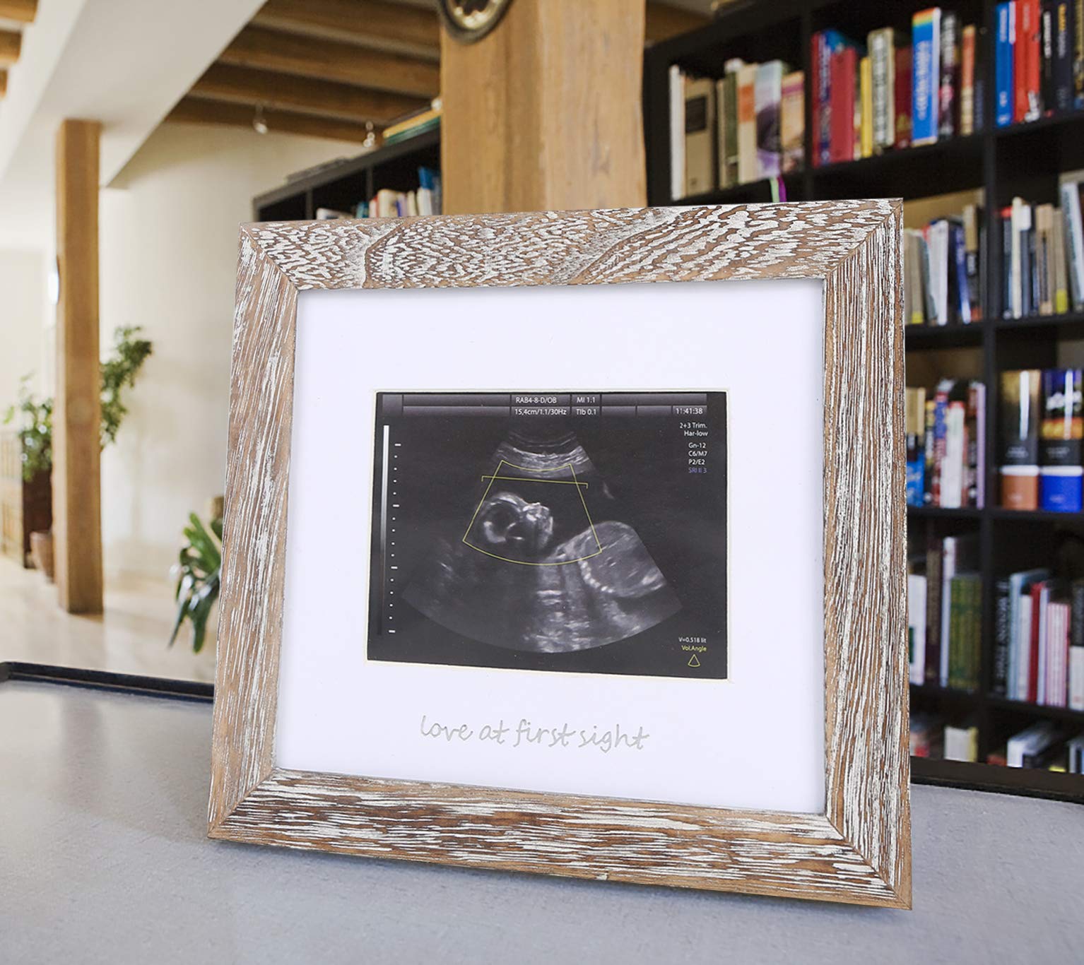 IHEIPYE Baby Love at First Sight Sonogram Keepsake Frame - Ultrasound Picture Frame - Pregnancy Announcement Frame for Expecting Parents, Gender Reveal Party, Grandparents, Rustic White