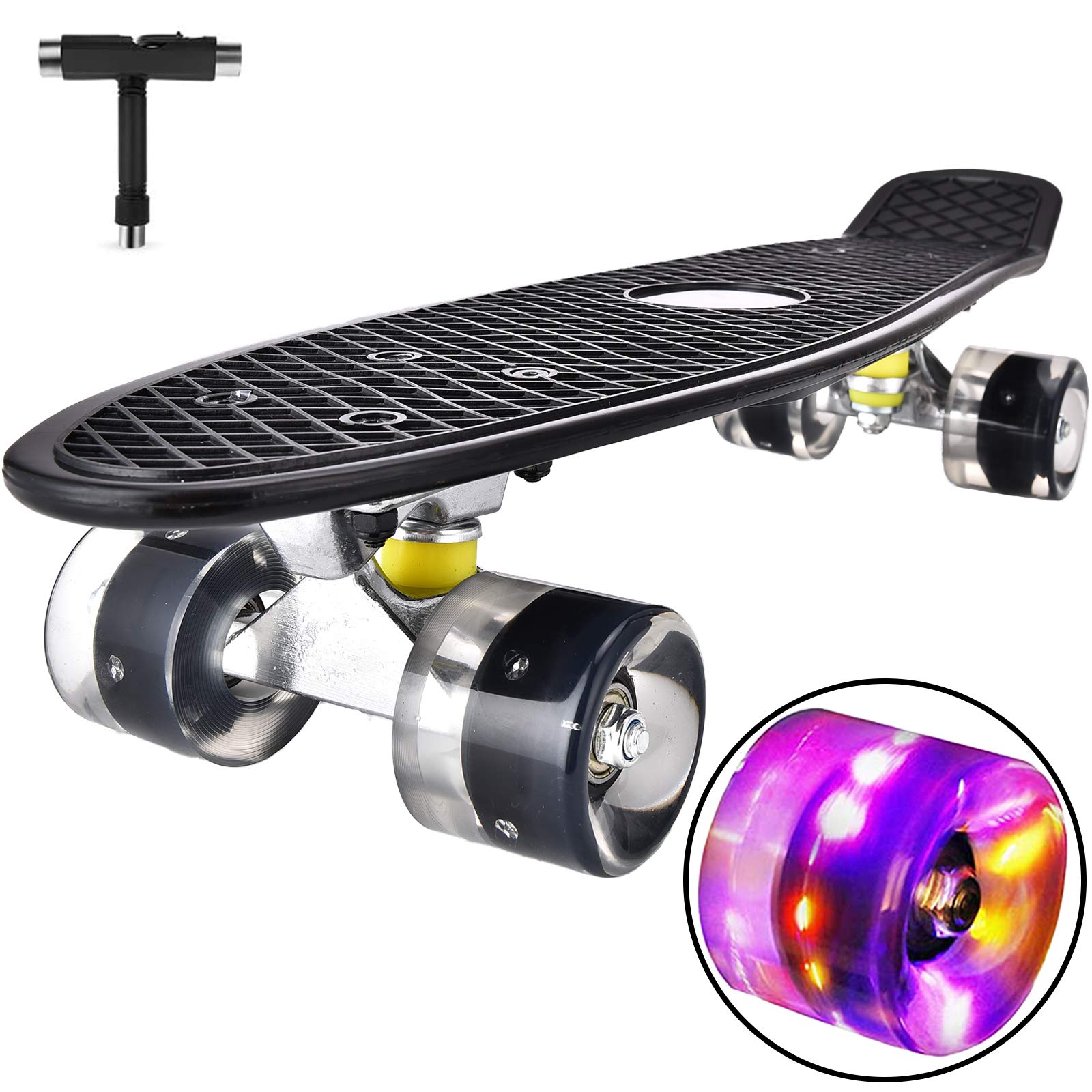 DADDYCHILD Skateboards Complete 22 Inch Mini Cruiser Skateboard for Kids Boys Youths, Light up Wheels for Beginners