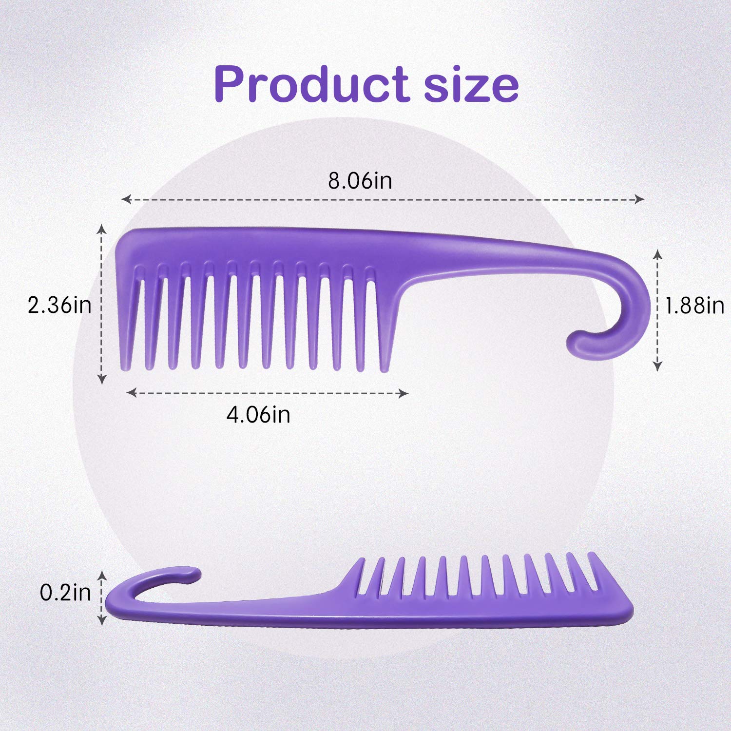 Wapodeai Wide Tooth Comb Detangling Hair Brush, Premium Care Handgrip Comb, Apply to For Curly, Wet, Dry, Thick Hair Etc. (Purple)