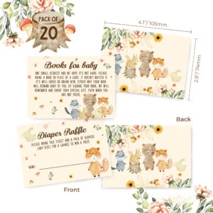 Woodland Baby Shower Invitations 20 Invitations With 20 Envelopes, 20 Diaper Raffle Cards, 20 Baby Shower Book Request Cards Forest theme Woodland creatures Bear Deer Rabbit Moose Owl Raccoon 20 Fill in Invites And Envelopes