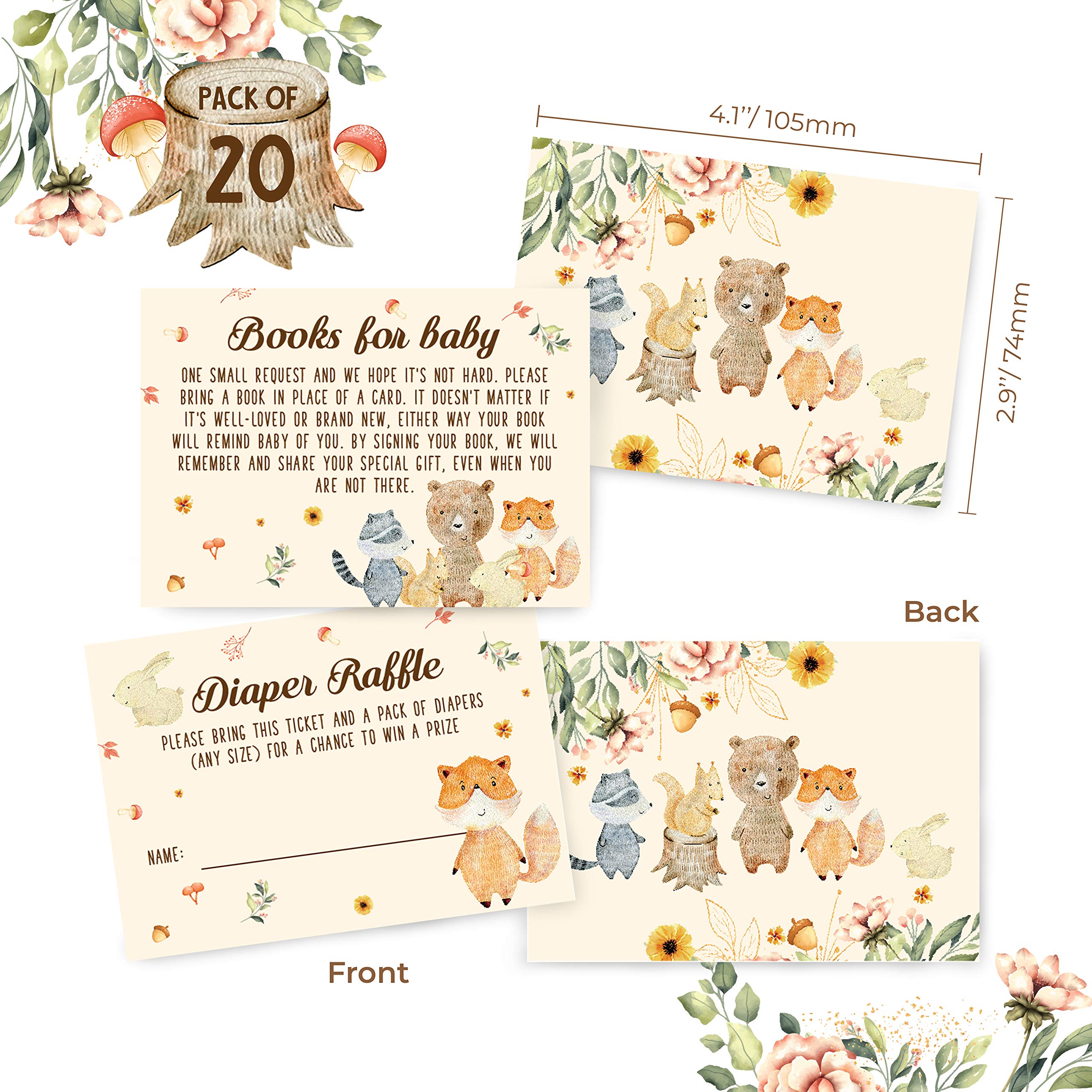 Woodland Baby Shower Invitations 20 Invitations With 20 Envelopes, 20 Diaper Raffle Cards, 20 Baby Shower Book Request Cards Forest theme Woodland creatures Bear Deer Rabbit Moose Owl Raccoon 20 Fill in Invites And Envelopes