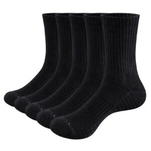 YUEDGE Women's Black Work Boot Socks Performance Moisture Wicking Cotton Sports Athletic Workout Training Cushion Crew Socks For Women 9-12, 5 Paris