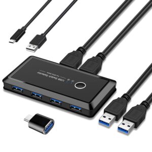 yinnceen usb 3.0 switch, usb switcher 2 computer share 4 usb devices, peripheral usb kvm switch for pc printer scanner mouse keyboard, with 1 pcs usb c to usb adapter