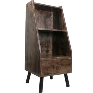 lavievert 3-tier end side table nightstand with drawer, bookcase bed side table storage cabinet for bedroom, living room home & office - rustic brown