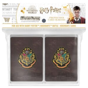 harry potter hogwarts battle card sleeves | 160 card protector sleeves for hogwarts cards from harry potter deckbuilding games | cardsleeve back artwork featuring hogwarts crest