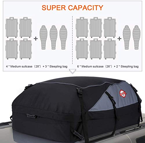 Sailnovo Car Rooftop Cargo Carrier Roof Bag Waterproof 20 Cubic Feet for Top of Vehicle with/Without Rack Car Top Carrier with 10*Reinforced Straps & Storage Bag 1000D