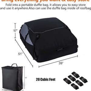 Sailnovo Car Rooftop Cargo Carrier Roof Bag Waterproof 20 Cubic Feet for Top of Vehicle with/Without Rack Car Top Carrier with 10*Reinforced Straps & Storage Bag 1000D