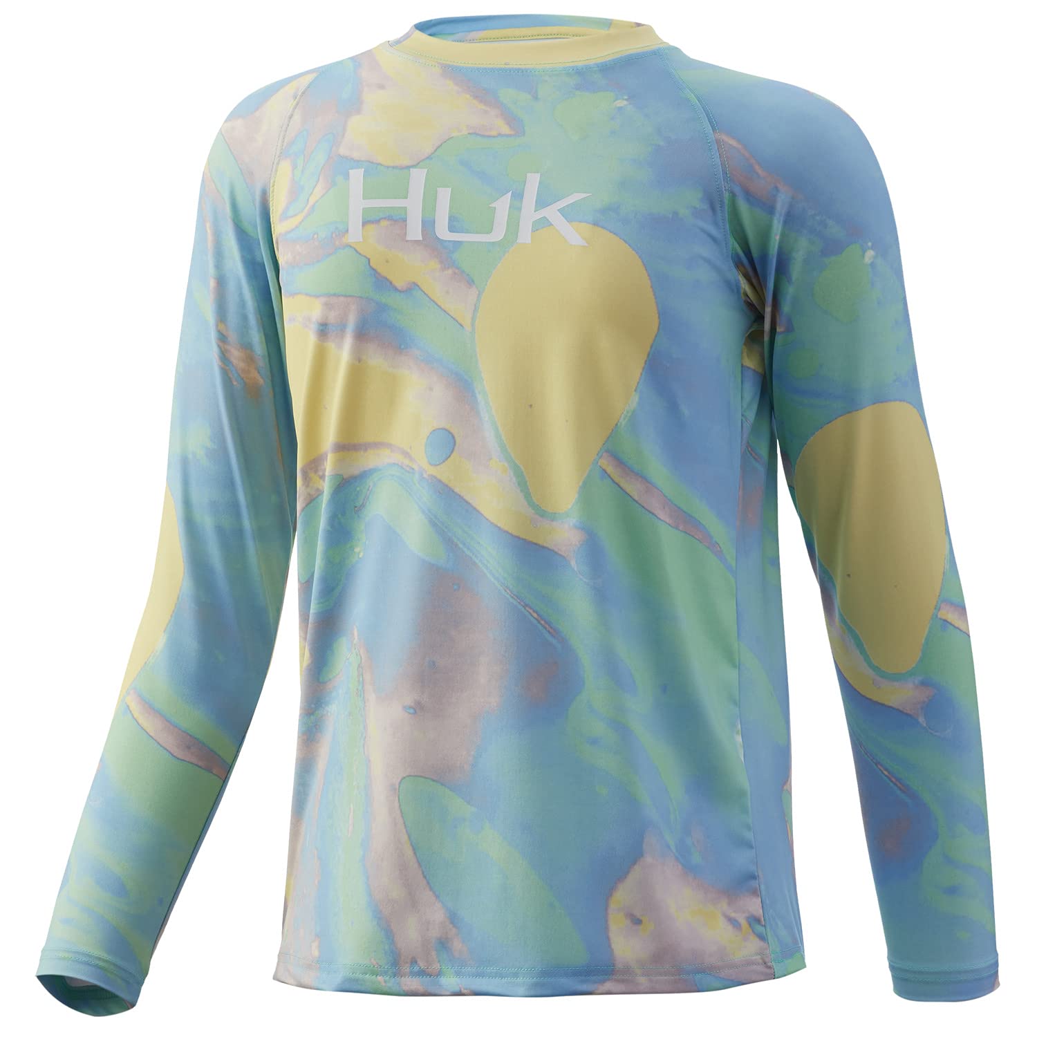 HUK Kids' Pursuit Long Sleeve Sun Protecting Fishing Shirt, Tie Dye Lava-Electric Green, X-Small