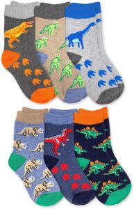 jefferies socks boys boy s dinosaur pattern cotton crew socks 6 pack multi small, multi, small us