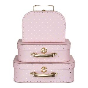 jewelkeeper paperboard suitcases, set of 3 vintage decorative storage box, luggage decor storage, vintage decor for birthday, weddings, pink design