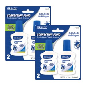 bazic correction fluid (0.7 oz / 20 ml), foam brush applicator, instant corrections pen white out wipe out liquid (2/pack), 2-packs