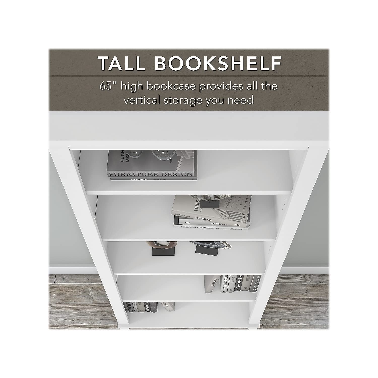 Bush WC81965 Somerset 5-Shelf 65-Inch H Bookcase, White