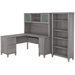 bush furniture somerset 60w l shaped desk with hutch and 5 shelf bookcase
