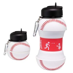 Maccabi Art Clip-On Collapsible BPA-Free Silicone Baseball Water Bottle for Kids, 18 Oz. Size