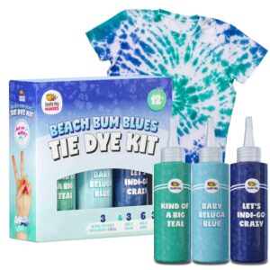 doodle hog blue colors tie dye kit in beach bum blue tie dye – custom clothing dye with 6 refills for summer activities for kids - tie dye supplies with aqua tie dye techniques guide diy