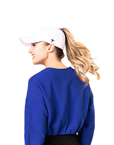 TOP KNOT Performance Baseball Caps | High Ponytail Hats for Women | White, M/L