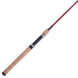 berkley 7’ cherrywood hd spinning rod, one piece spinning rod, 6-14lb line rating, medium rod power, fast action, 1/8-3/4 oz. lure rating, red