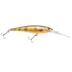 berkley flicker minnow fishing lure, hd yellow perch, 1/3 oz, 3 1/2in | 9cm crankbaits, realistic minnow profile, sharp dive curve gets to fish quickly, equipped with fusion19 hook