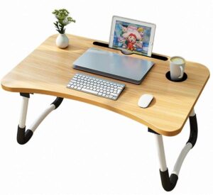 laptop desk foldable laptop table portable laptop bed tray table notebook stand reading holder with the cup slot for eating breakfast,reading,watching movie on bed/couch (burlywood)