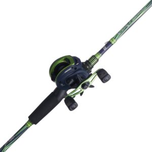 abu garcia virtual low profile baitcast reel and fishing rod combo, green, 7' - medium heavy - 1pc - left handed