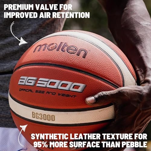 Molten BG3000 Basketball, Indoor/Outdoor, Synthetic Leather, Size 6, Orange/Ivory, Suitable for Boys Age 12, 13, 14 and Girls Age 14 & Adult