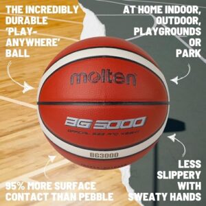 Molten BG3000 Basketball, Indoor/Outdoor, Synthetic Leather, Size 6, Orange/Ivory, Suitable for Boys Age 12, 13, 14 and Girls Age 14 & Adult