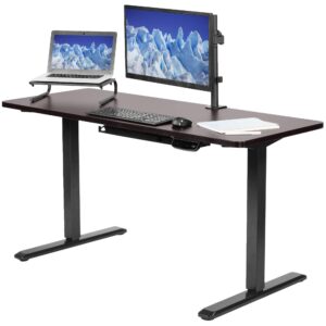 vivo electric height adjustable 60 x 24 inch stand up desk, espresso solid one-piece table top, black frame, standing workstation with elegant touch screen controller, desk-kit-2e6e