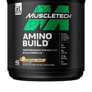 BCAA Amino Acids + Electrolyte Powder, MuscleTech Amino Build, 7g of BCAAs + Electrolytes, Support Muscle Recovery, Build Lean Muscle & Boost Endurance, Tropical Twist (40 Servings)