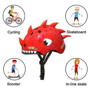 Kids Bike Helmet, Red Dinosaur Toddler Bike Helmets for Kids Ages 2-4 Years Old Boys Girls Lightweight Multi-Sport Helmet for Safety Cycling Skateboard Scooter Skating