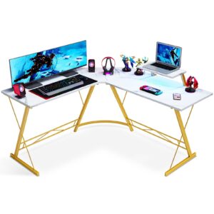 coleshome l shaped desk, 51" home office corner desk with shelf, gaming computer desk with monitor stand, pc table workstation with shelf