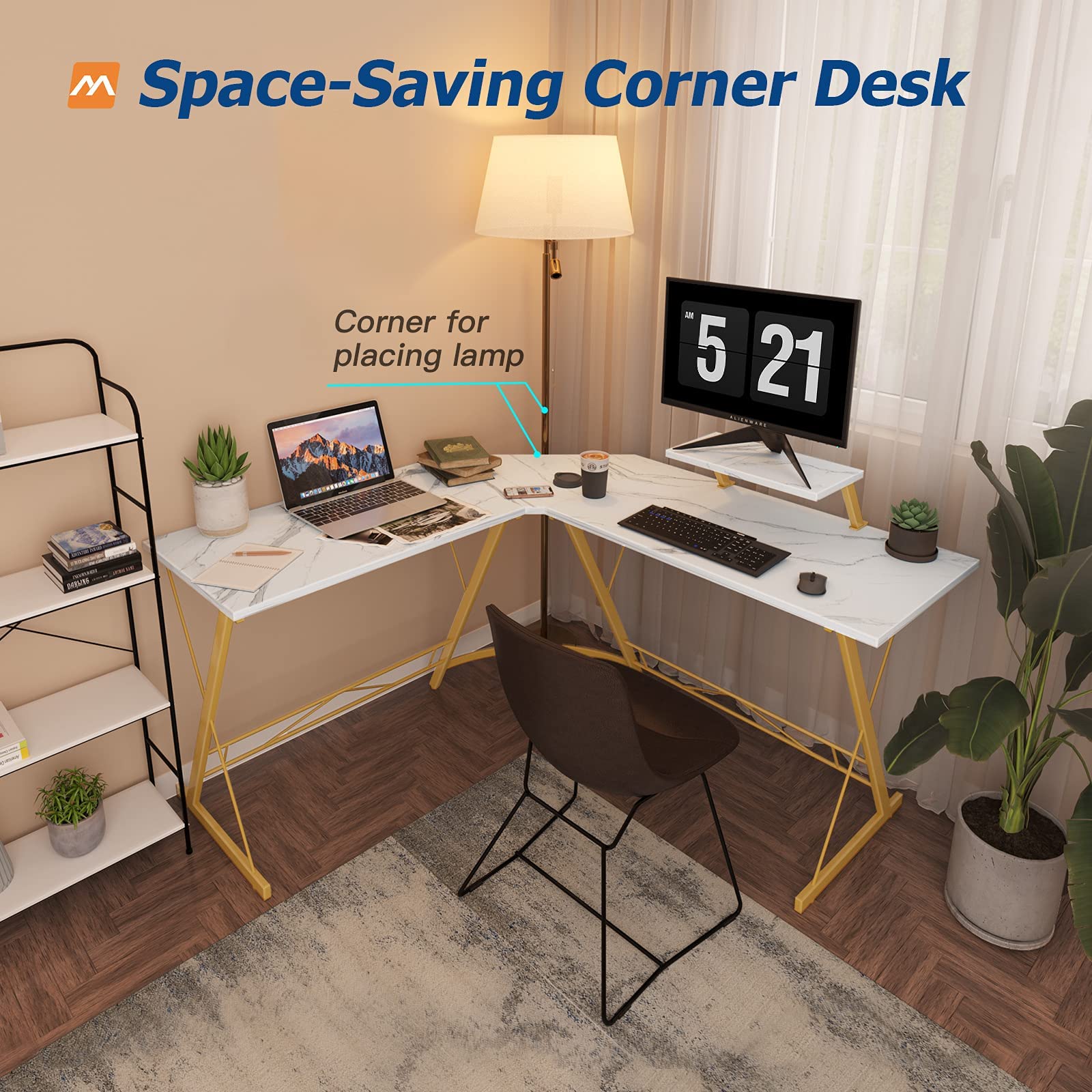 Coleshome L Shaped Desk, 51" Home Office Corner Desk with Shelf, Gaming Computer Desk with Monitor Stand, PC Table Workstation with Shelf