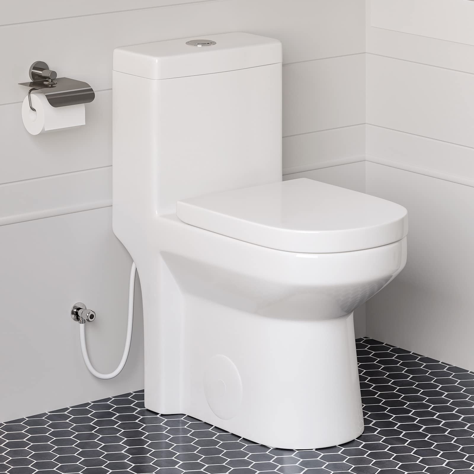 HOROW HT1000 Dual Flush One Piece Toilet, Modern Small Toilet with Soft Closing Seat, Quick Release & 12'' Rough-in, Compact & Round for Small Bathroom, Standard White Finish Toilet Bowl