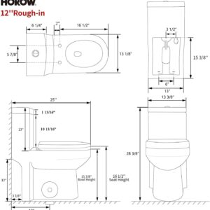 HOROW HT1000 Dual Flush One Piece Toilet, Modern Small Toilet with Soft Closing Seat, Quick Release & 12'' Rough-in, Compact & Round for Small Bathroom, Standard White Finish Toilet Bowl