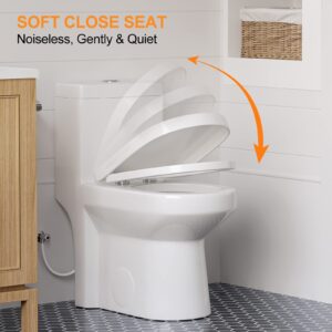 HOROW HT1000 Dual Flush One Piece Toilet, Modern Small Toilet with Soft Closing Seat, Quick Release & 12'' Rough-in, Compact & Round for Small Bathroom, Standard White Finish Toilet Bowl