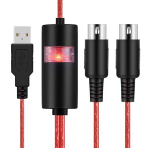 tnp midi to usb cable interface converter - in out midi cable host adapter plug controller wire cord for keyboard synthesizer device to mac pc computer laptop ipad iphone music studio (red 6 ft)
