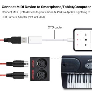 TNP Midi to USB Cable Interface Converter - IN OUT Midi Cable Host Adapter Plug Controller Wire Cord For Keyboard Synthesizer Device to Mac Pc Computer Laptop iPad iPhone Music Studio (Red 6 FT)