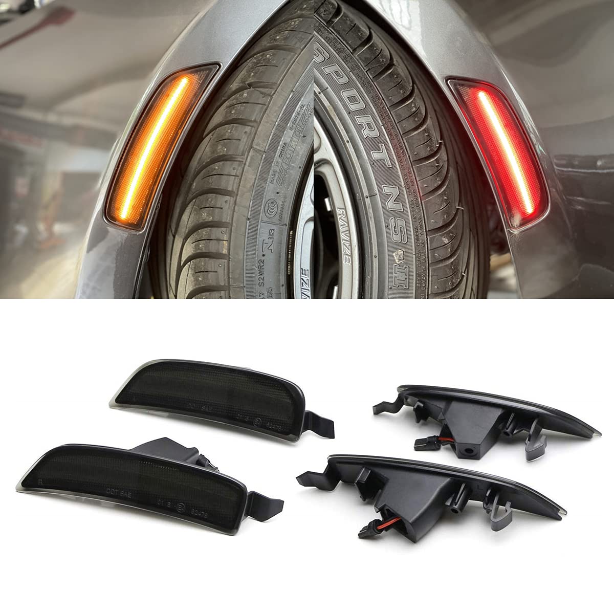 NSLUMO LED Side Marker Lights for 2016-up Mazda MX-5 Miata ND Smoked Lens Amber Front & Rear Red Marker Lights Replace OEM Sidemarker Lamps