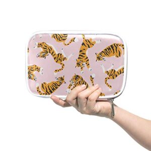 high capacity zipper pen pencil case organizer cute tigers on pattern multi-functional stationery pencil pouch holder colored pencil bags pencil box for school office student teen boy men adult gift